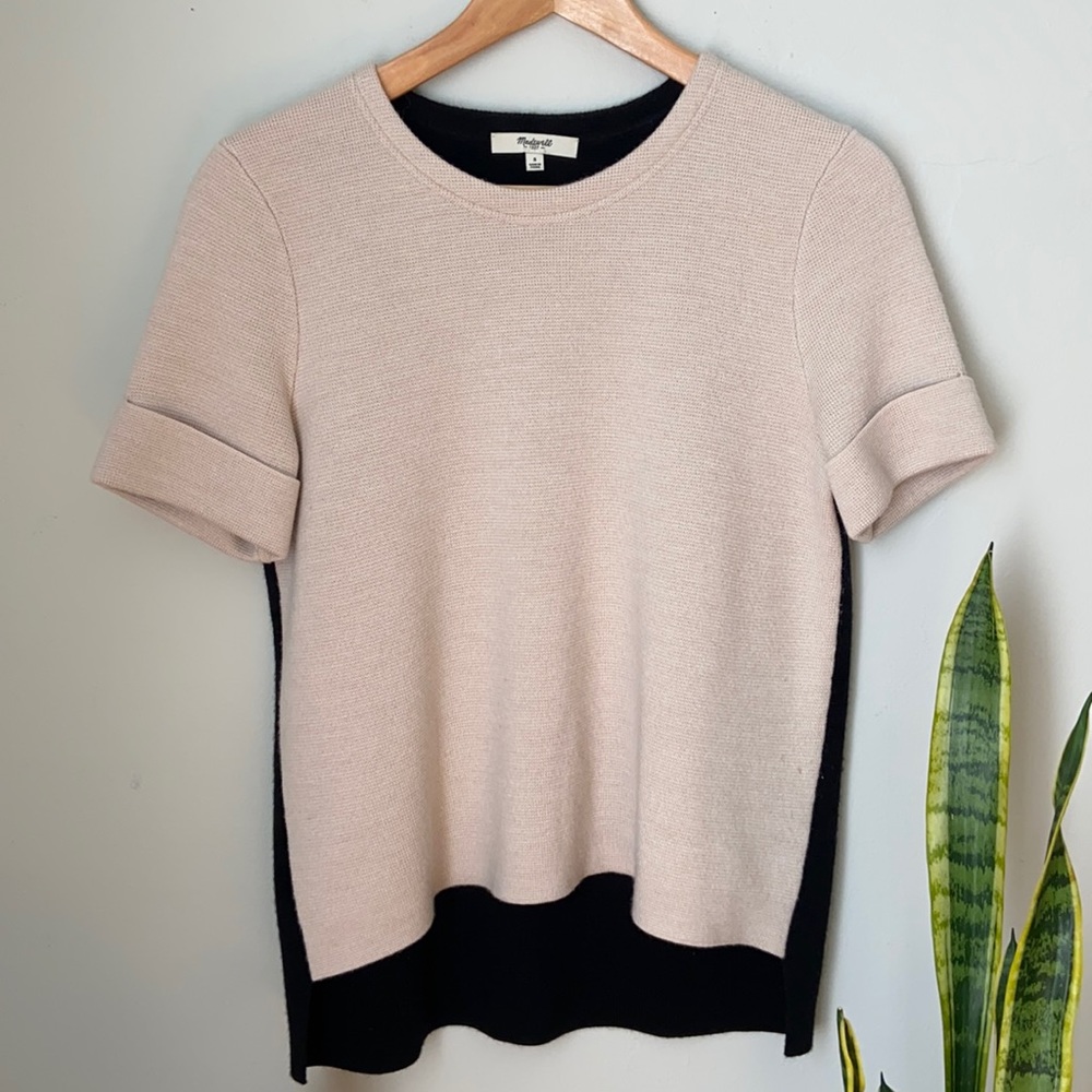 Madewell Boxy Sweater Tee Pink and Black S